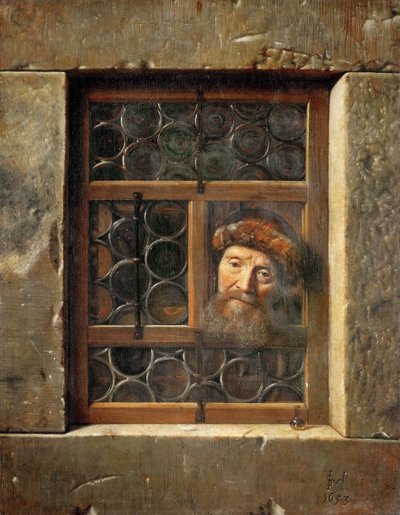 Oude man bij het raam door Samuel van Hoogstraten