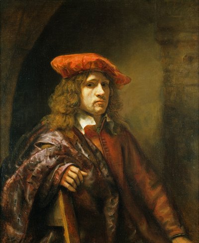 Portret van een jonge man met een rode pet door Samuel van Hoogstraten
