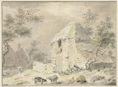 Boerenschuur met enige varkens door Samuel van Huls (possibly)