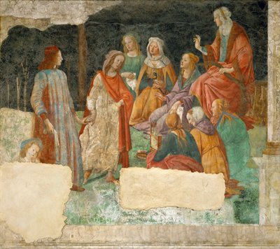 Een jonge man wordt geïntroduceerd bij de zeven vrije kunsten door Sandro Botticelli