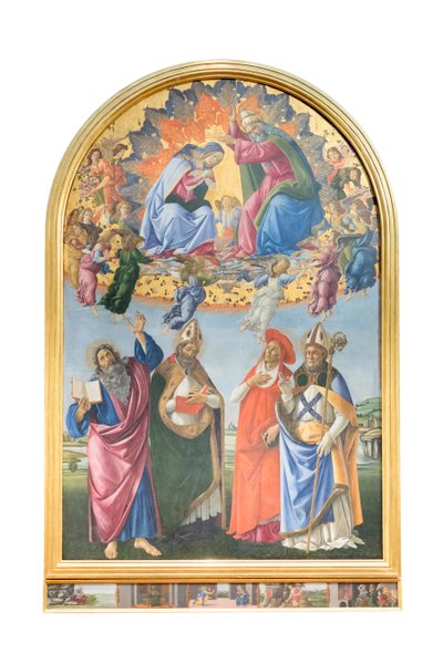 Kroning van de Maagd met engelen en st. Johannes de evangelist, st. Augustinus door Sandro Botticelli