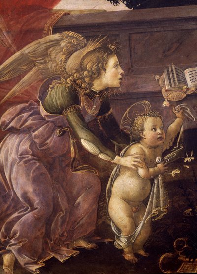 Madonna en kind met drie engelen (Madonna del Padiglione), (detail) door Sandro Botticelli