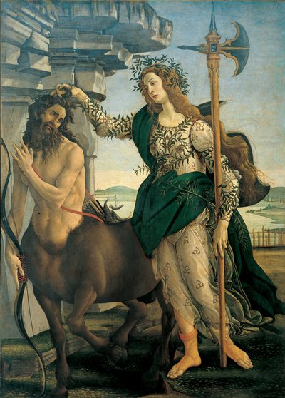 Pallas (Athena of Minerva) en de Centaur door Alessandro di Mariano dei Filipepi genaamd Sandro Botticelli (1445-1510), ca. 1482 - Florence, Uffizi Gallery. door Sandro Botticelli