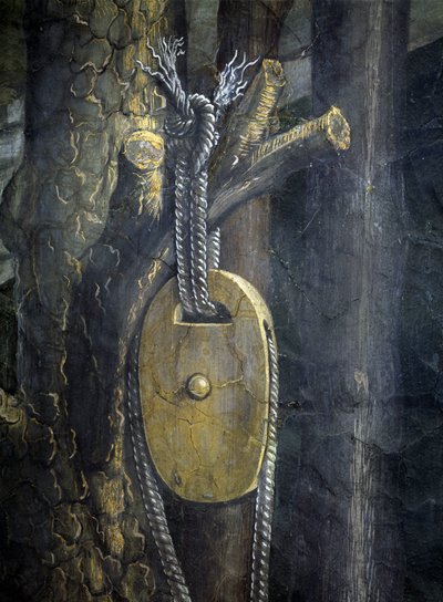Verhaal van het leven van Mozes. Detail van het touw en katrol van de put. Fresco door Alessandro di Mariano dei Filipepi bekend als Sandro Botticelli (1445-1510) door Sandro (1444/5 1510) Botticelli