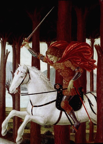 Geschiedenis van Nastagio degli Onesti: Ontmoeting met de verdoemden in het dennenbos door Sandro Botticelli