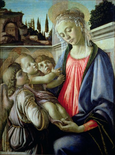 Madonna en kind met engelen door Sandro Botticelli