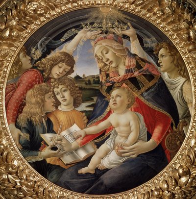 Madonna van de Magnificat of Maagd met Kind en vijf engelen door Sandro Botticelli