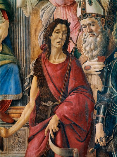 Pala di San Barnaba (Altaarstuk van St. Barnaba): Onze-Lieve-Vrouw met een kind met Sint-Catharina van Alexandrië, Sint-Augustinus, Sint-Barnaba en Sint-Jan de Doper, Sint-Ignatius van Antiochië en de aartsengel Sint-Michiel (detail) door Sandro Botticelli