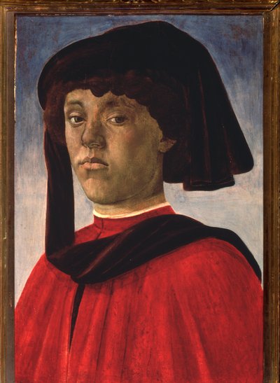Portret van een jonge man met een baret door Sandro Botticelli
