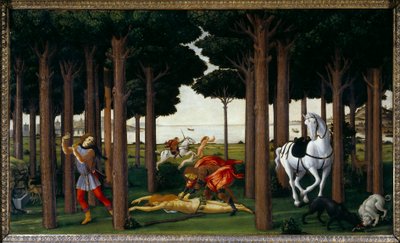 Verhaal van Nastagio degli Onesti: Infernale Jacht (tweede paneel) door Sandro Botticelli