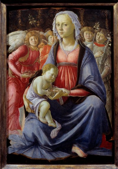 Maagd en Kind omringd door vijf engelen door Sandro Botticelli