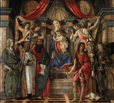 Maagd en Kind met Heiligen van het Altaarstuk van San Barnabas door Sandro Botticelli