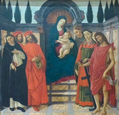 Madonna en Kind met heiligen door Sandro (and workshop) Botticelli