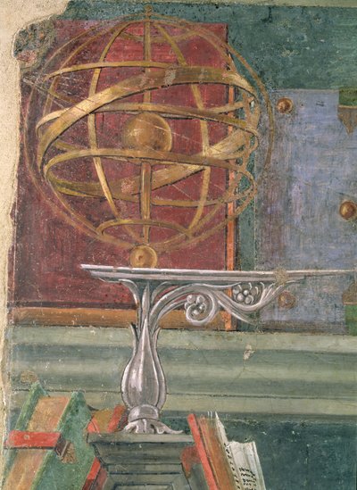 Detail van St. Augustinus in zijn studeerkamer met een armillarium door Sandro Botticelli