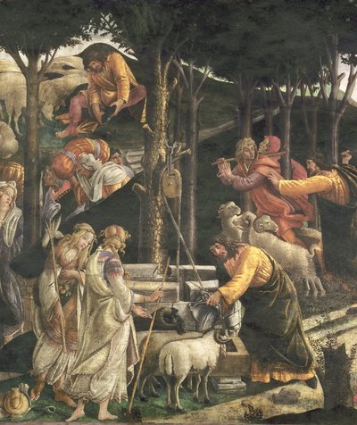 Detail van de jeugd van Mozes, in de Sixtijnse Kapel, 1481 door Sandro Botticelli