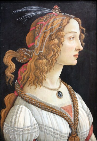 Geïdealiseerd portret van een dame (Portret van Simonetta Vespucci als nimf) door Sandro Botticelli