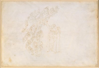 La Divina Commedia, Paradiso III. Eerste planetaire sfeer (maanhemel): verschijning van de zielen die ooit werden verhinderd een gelofte na te komen; gesprek tussen Dante en Piccarda Donati door Sandro Botticelli