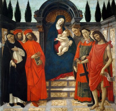 Madonna en Kind met Heiligen Pala del Trebbio, ca. 1490-1499 door Sandro Botticelli