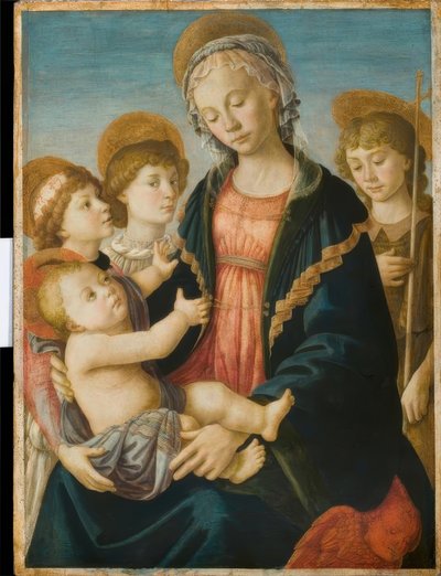 Maria met Kind, de Johannesjongen en twee Engelen door Sandro Botticelli