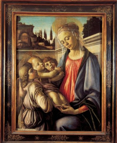 Maria met kind en twee engelen door Sandro Botticelli