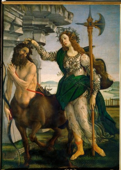 Minerva temt de centaur door Sandro Botticelli