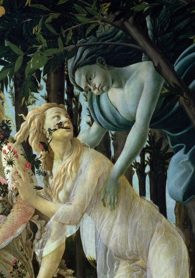 Primavera: detail van Zephyr en Flora door Sandro Botticelli