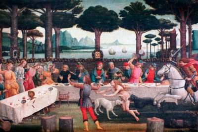 Het banket in het dennenbos, 1482-1483 door Sandro Botticelli