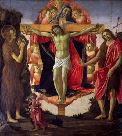 De Heilige Drie-eenheid met heiligen Johannes de Doper, Maria Magdalena, Tobias en Raphael door Sandro Botticelli
