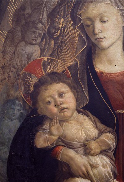 De Madonna en Kind in Glorie, detail van het Kind (detail) door Sandro Botticelli