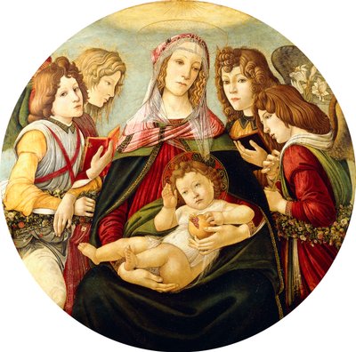 De Madonna en Kind met vier engelen door Sandro Botticelli