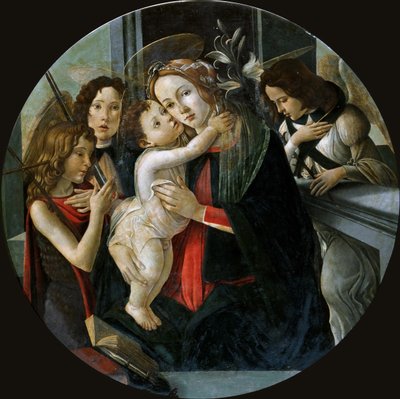De Madonna en Kind met Sint Jan en twee Engelen door Sandro Botticelli