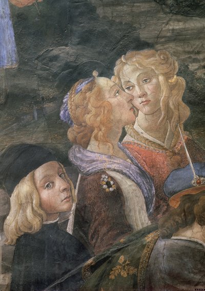 De Reiniging van de Melaatse en de Verzoeking van Christus, in de Sixtijnse Kapel: detail van twee vrouwen en een jongen in de menigte, 1481 (detail) door Sandro Botticelli