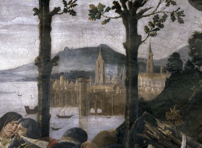 De reiniging van de melaatse en de verzoeking van Christus, in de Sixtijnse Kapel (detail) door Sandro Botticelli