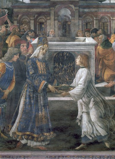 De reiniging van de melaatse en de verzoeking van Christus, in de Sixtijnse Kapel (detail) door Sandro Botticelli