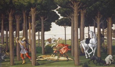 Het verhaal van Nastagio degli Honesti, paneel II door Sandro Botticelli