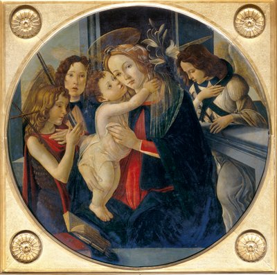 Madonna met Kind, jonge Sint Johannes de Doper en engelen door Sandro and workshop Botticelli