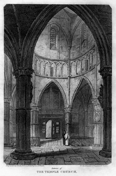 Interieur van de Temple Church, Londen, 1816 door Sands