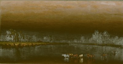 Koeien in een vijver bij zonsondergang door Sanford Robinson Gifford