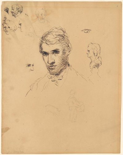 Hoofd van een man, met verschillende studies door Sanford Robinson Gifford