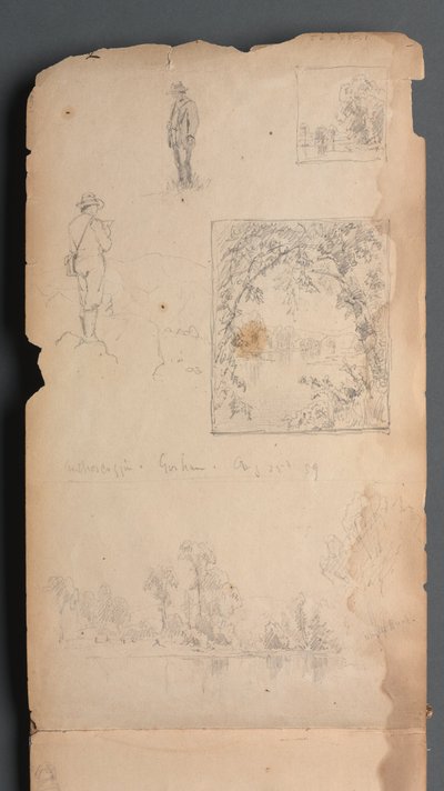 Schetsboek, pagina 01: Zelfportretten met vignetten door Sanford Robinson Gifford
