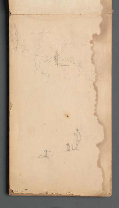 Schetsboek, pagina 02: Figuur in een landschap met hond, 1859 door Sanford Robinson Gifford