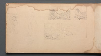 Schetsboek, pagina 39: Maine Landschap Vignittes door Sanford Robinson Gifford