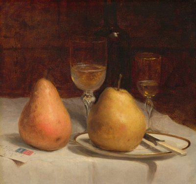 Twee peren op een tafelblad door Sanford Robinson Gifford