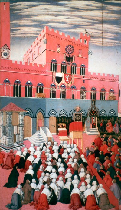 La predica di San Bernardino, c1426-1481 door Sano di Pietro