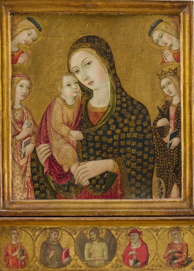 Madonna en kind met de dode Christus, heiligen Agnes en Catharina van Alexandrië door Sano di Pietro