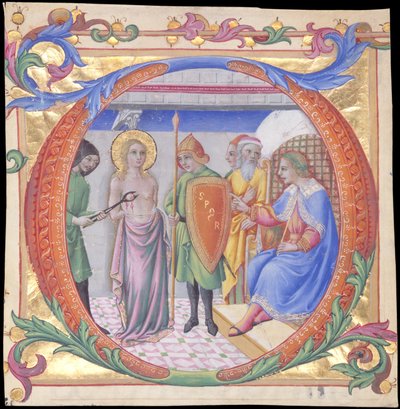 Martelaarschap van Sint Agatha in een Initiaal D door Sano di Pietro