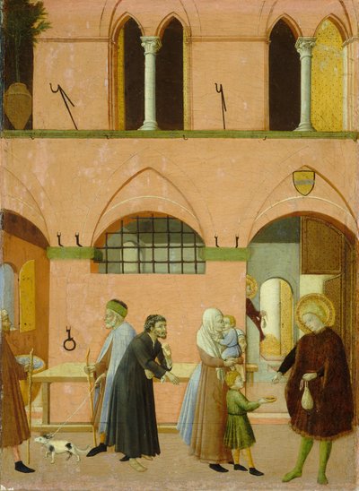 Sint Antonius verdeelt zijn rijkdom aan de armen door Sano di Pietro