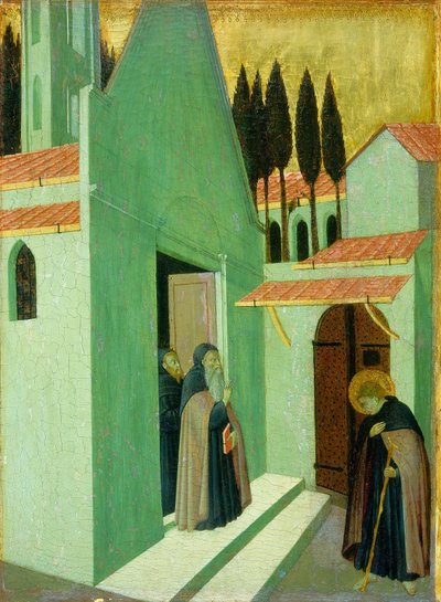 Sint Antonius Verlaat Zijn Klooster, ca. 1430-1435 door Sano di Pietro