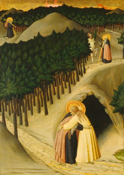 De ontmoeting van Sint Antonius en Sint Paulus door Sano di Pietro