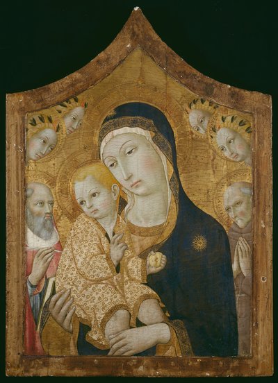 Maagd en kind met heiligen Jerome, Bernardino van Siena en engelen door Sano di Pietro